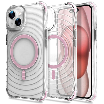 For iPhone 15 Wave Pattern Air Cushion Corners Shockproof Magnetic Phone Case - Pink - EDA009985111A