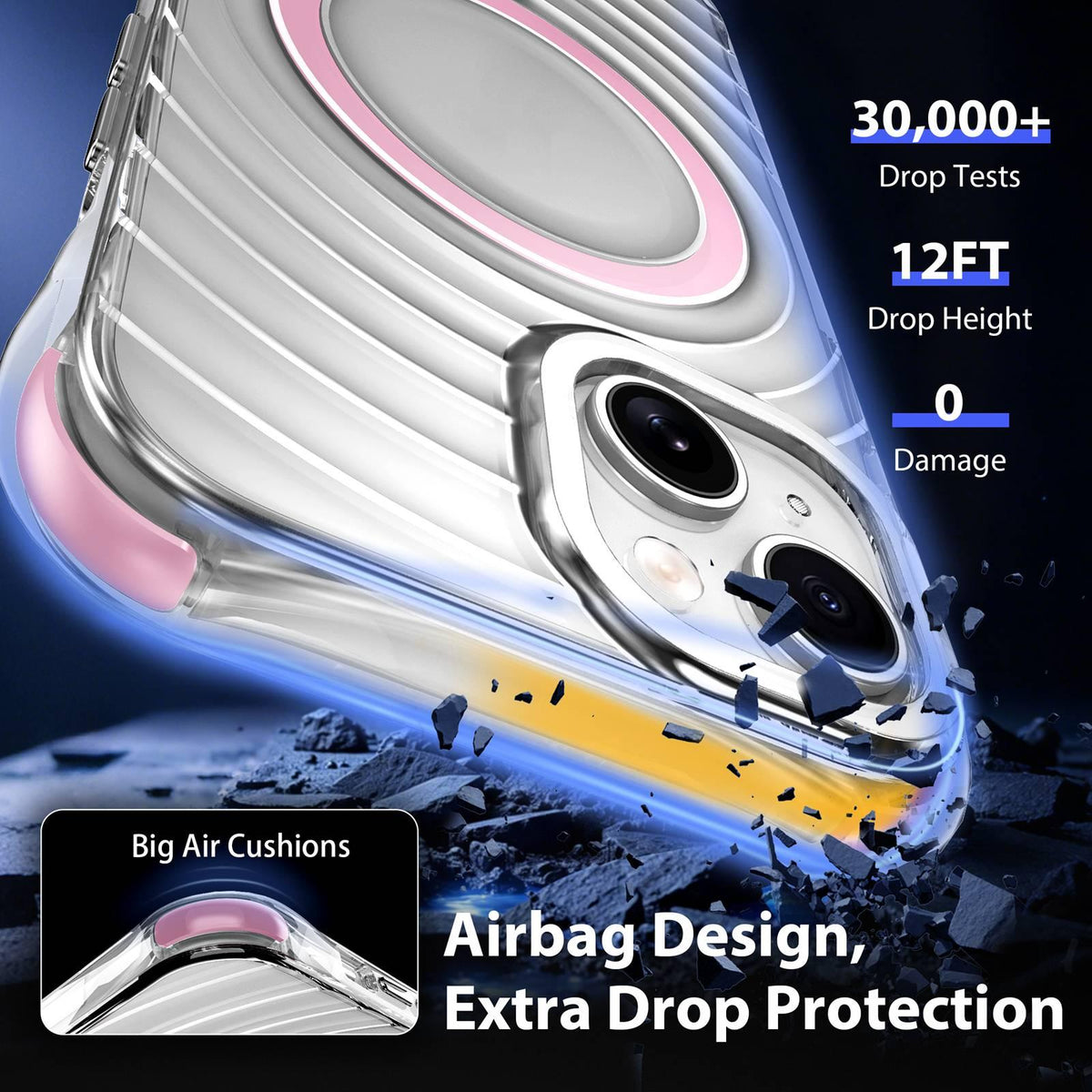 For iPhone 15 Wave Pattern Air Cushion Corners Shockproof Magnetic Phone Case - Pink - EDA009985111A