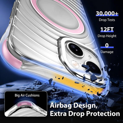 For iPhone 15 Wave Pattern Air Cushion Corners Shockproof Magnetic Phone Case - Pink - EDA009985111A