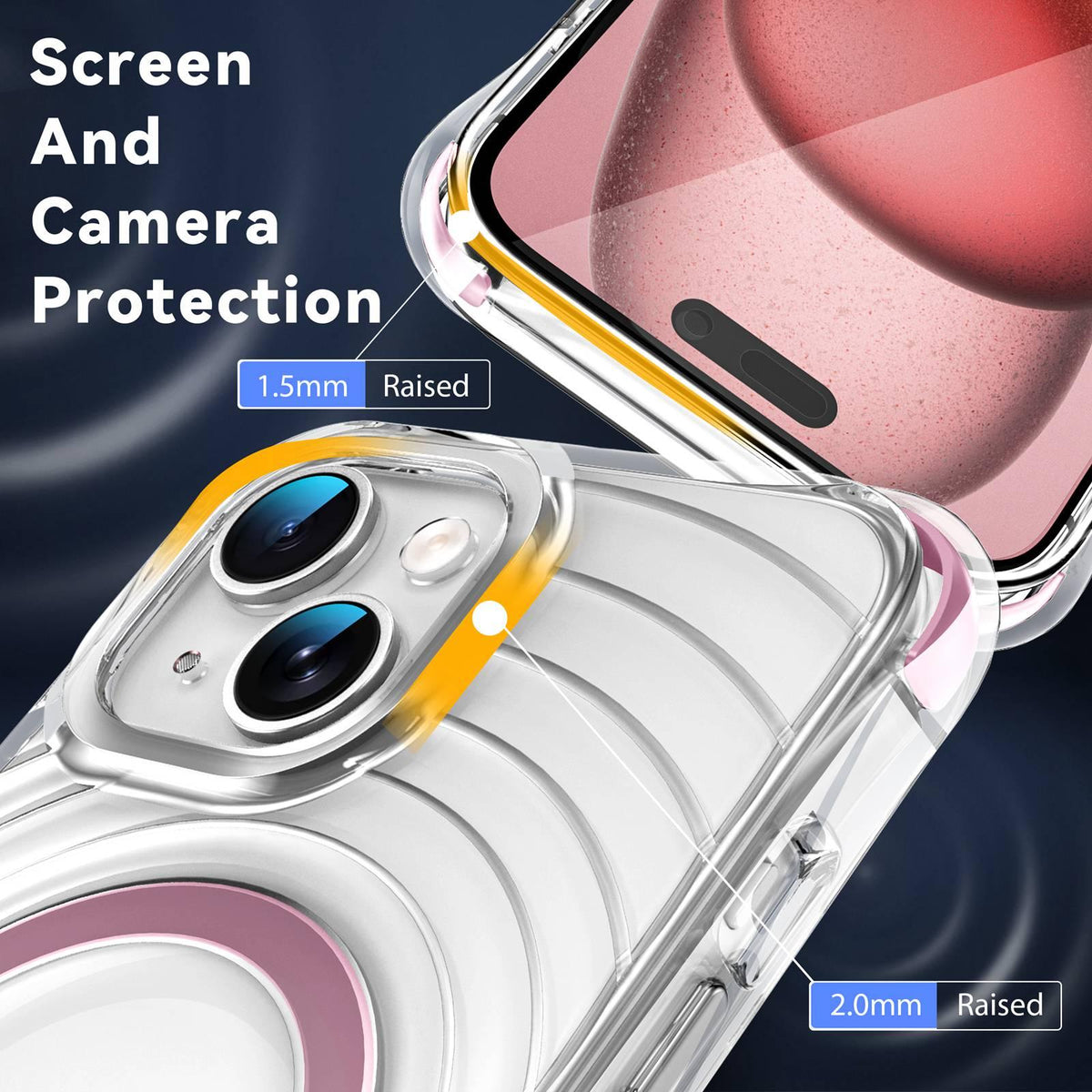 For iPhone 15 Wave Pattern Air Cushion Corners Shockproof Magnetic Phone Case - Pink - EDA009985111A