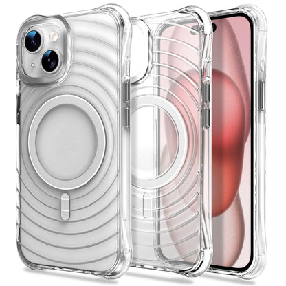 For iPhone 15 Wave Pattern Air Cushion Corners Shockproof Magnetic Phone Case - White - EDA009985111B