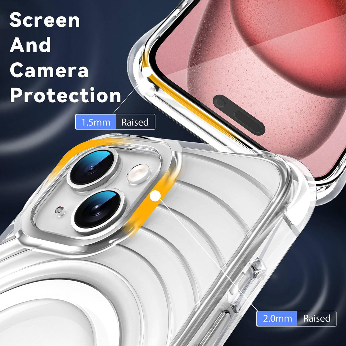 For iPhone 15 Wave Pattern Air Cushion Corners Shockproof Magnetic Phone Case - White - EDA009985111B