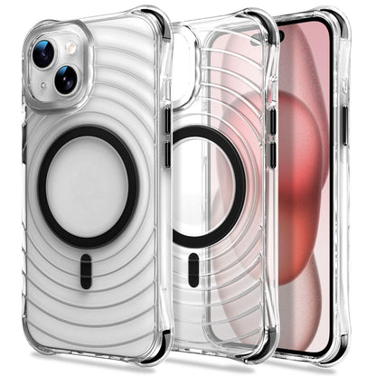 For iPhone 15 Wave Pattern Air Cushion Corners Shockproof Magnetic Phone Case - Black - EDA009985111D