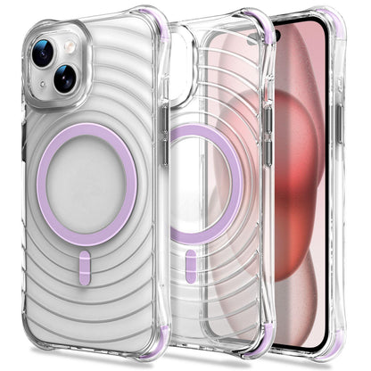 For iPhone 15 Wave Pattern Air Cushion Corners Shockproof Magnetic Phone Case - Purple - EDA009985111E