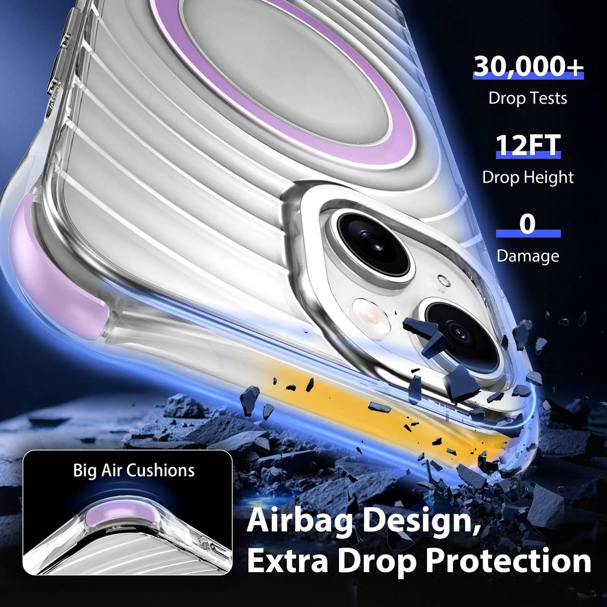 For iPhone 15 Wave Pattern Air Cushion Corners Shockproof Magnetic Phone Case - Purple - EDA009985111E