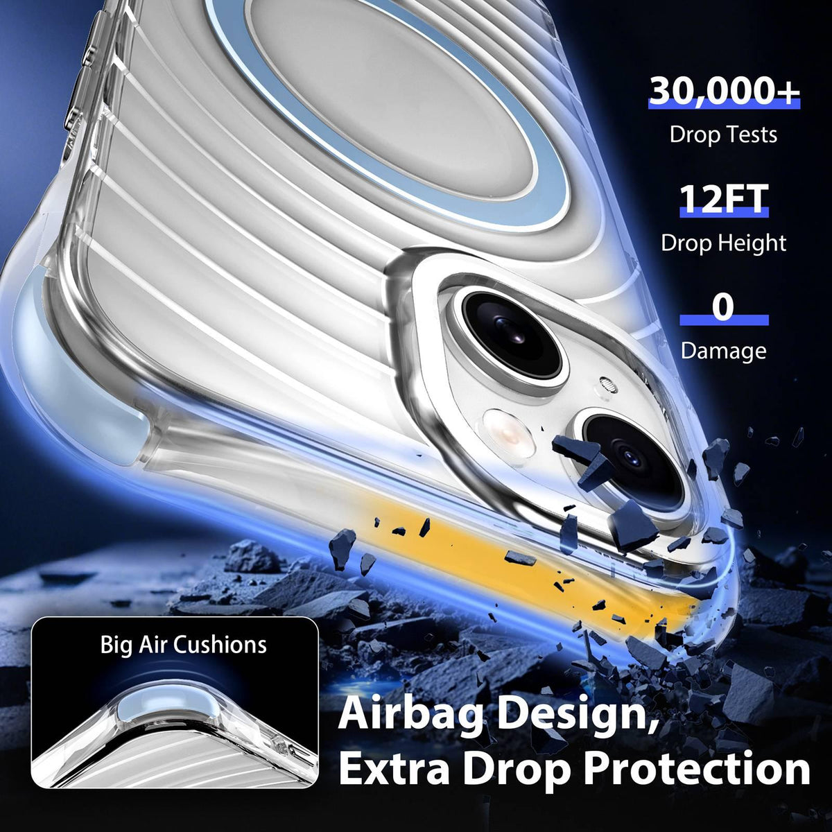 For iPhone 15 Wave Pattern Air Cushion Corners Shockproof Magnetic Phone Case - Blue - EDA009985111F