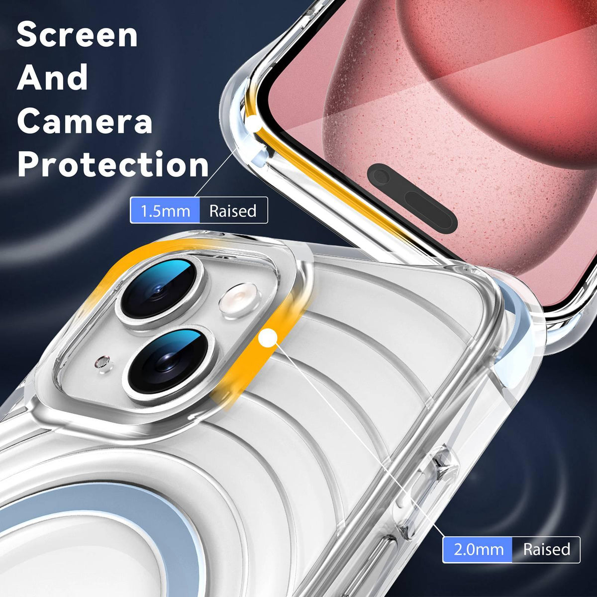 For iPhone 15 Wave Pattern Air Cushion Corners Shockproof Magnetic Phone Case - Blue - EDA009985111F