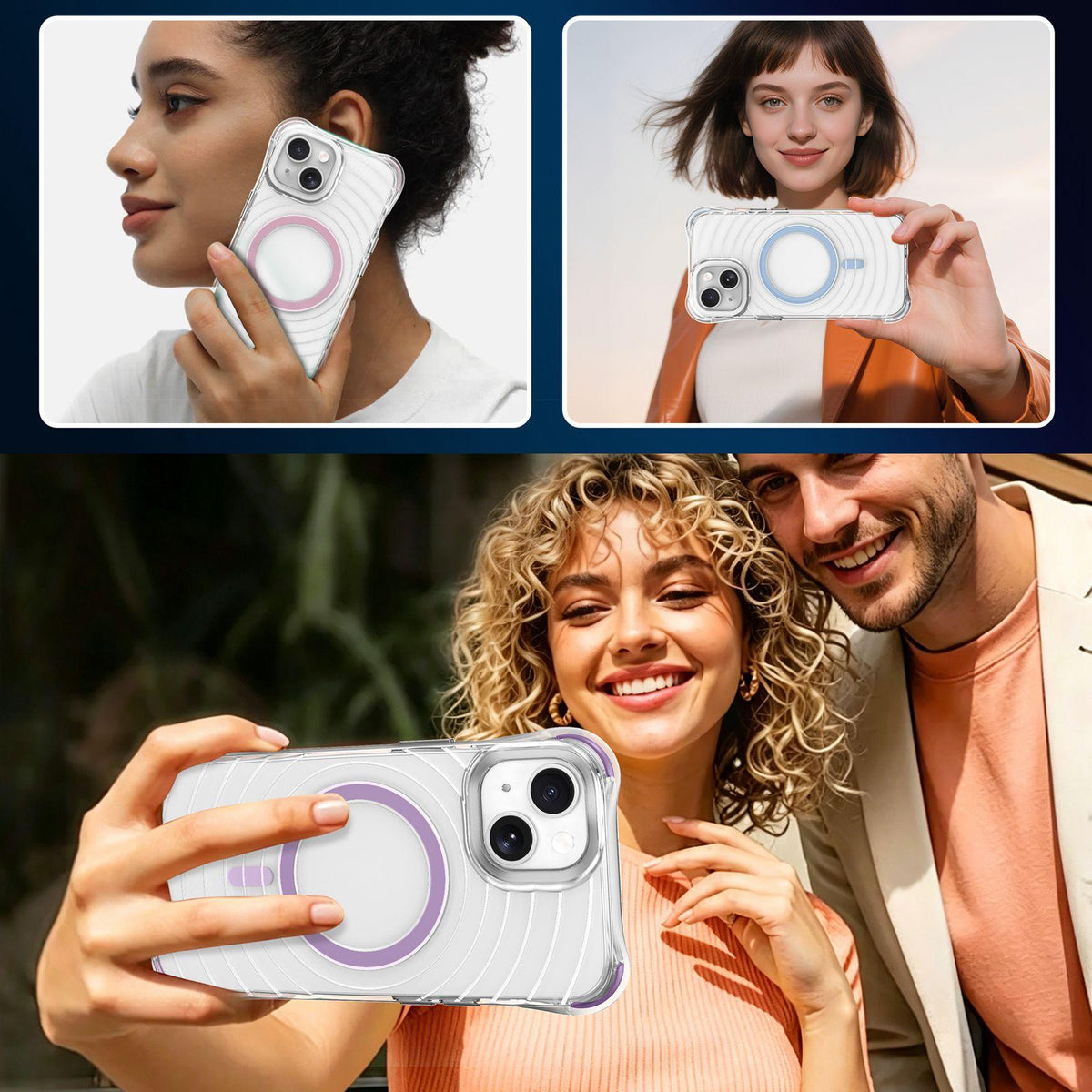 For iPhone 15 Wave Pattern Air Cushion Corners Shockproof Magnetic Phone Case - Blue - EDA009985111F