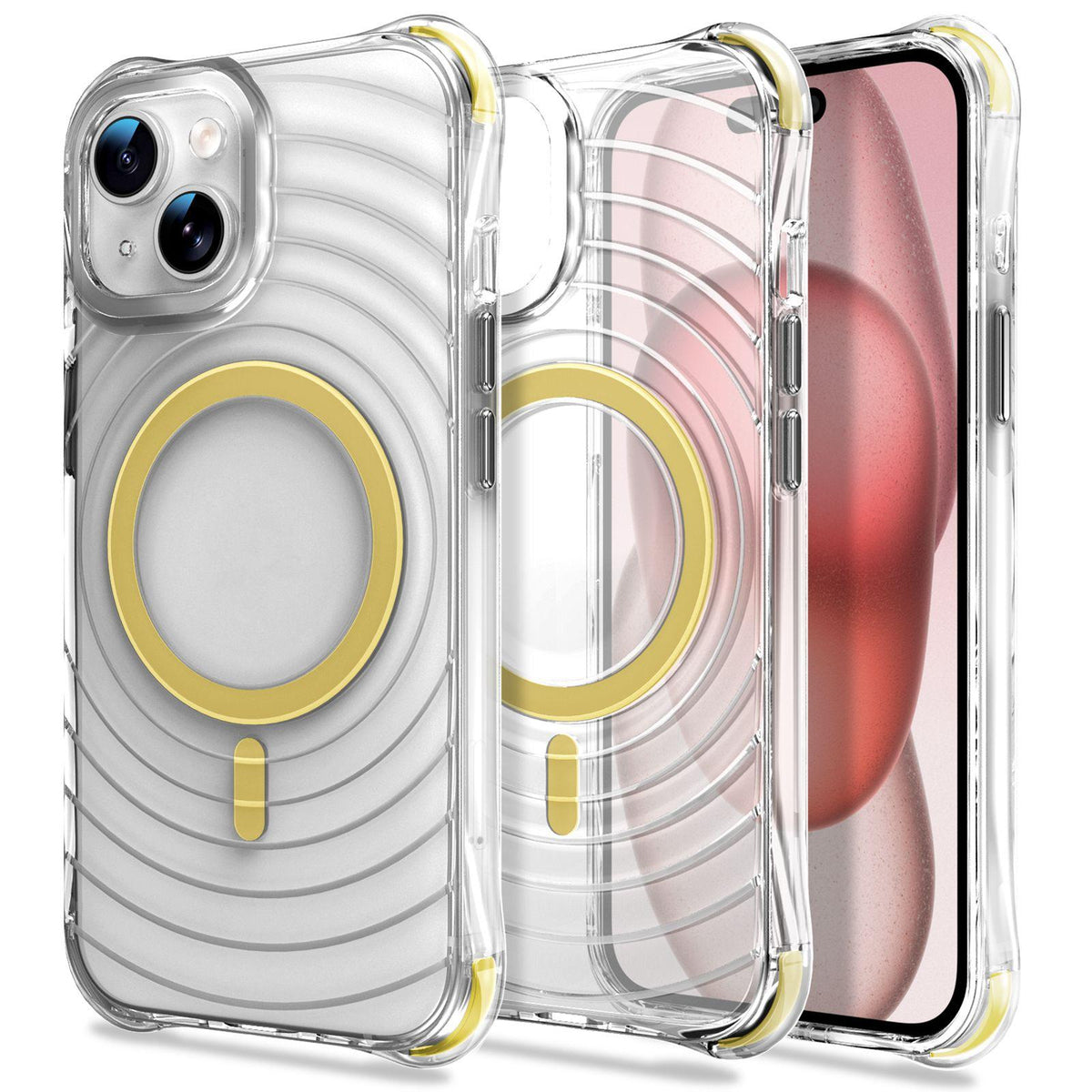 For iPhone 15 Wave Pattern Air Cushion Corners Shockproof Magnetic Phone Case - Yellow - EDA009985111G