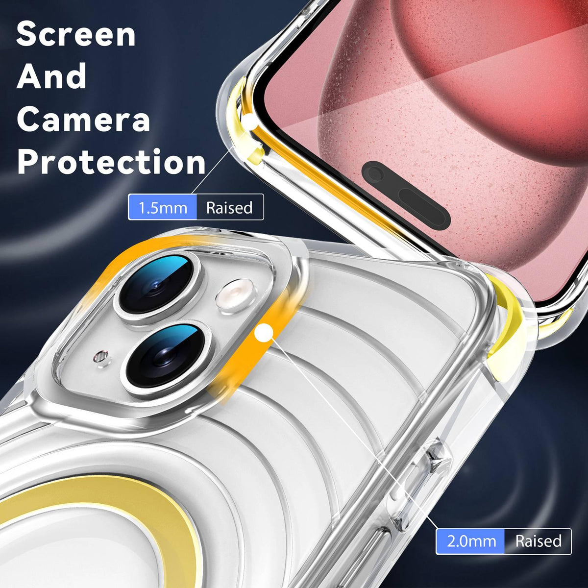 For iPhone 15 Wave Pattern Air Cushion Corners Shockproof Magnetic Phone Case - Yellow - EDA009985111G