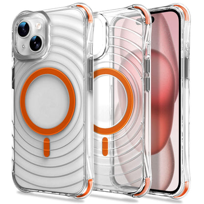 For iPhone 15 Wave Pattern Air Cushion Corners Shockproof Magnetic Phone Case - Orange - EDA009985111H