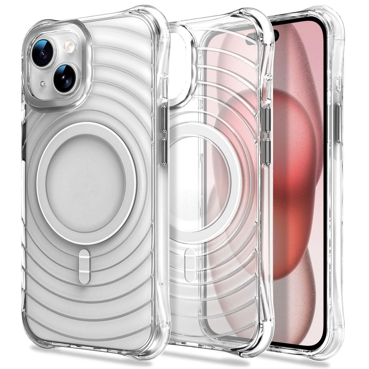 For iPhone 14 / 13 Wave Pattern Air Cushion Corners Shockproof Magnetic Phone Case - White - EDA009985112B