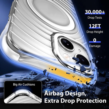 For iPhone 14 / 13 Wave Pattern Air Cushion Corners Shockproof Magnetic Phone Case - White - EDA009985112B
