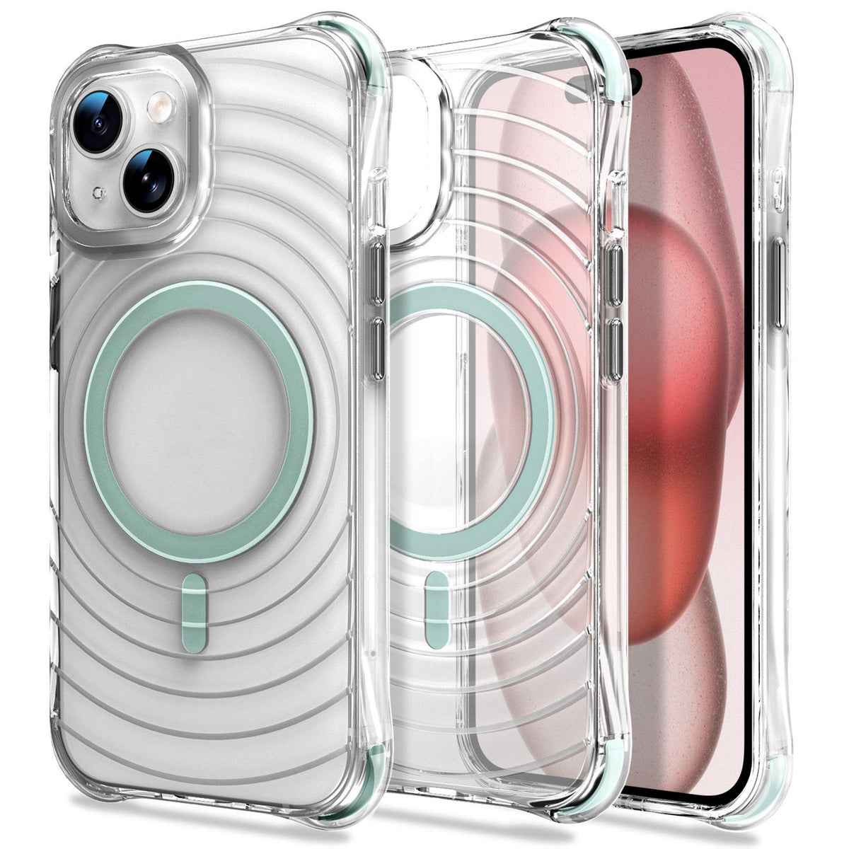 For iPhone 14 / 13 Wave Pattern Air Cushion Corners Shockproof Magnetic Phone Case - Mint Green - EDA009985112C