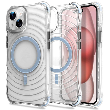 For iPhone 14 / 13 Wave Pattern Air Cushion Corners Shockproof Magnetic Phone Case - Blue - EDA009985112F