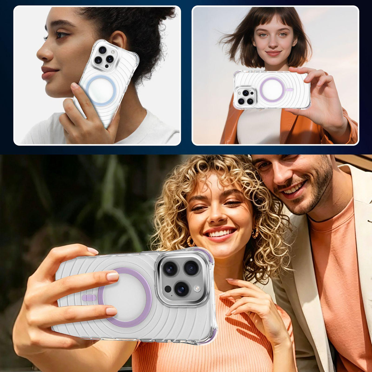 For iPhone 14 Pro Wave Pattern Air Cushion Corners Shockproof Magnetic Phone Case - Blue - EDA009985113F