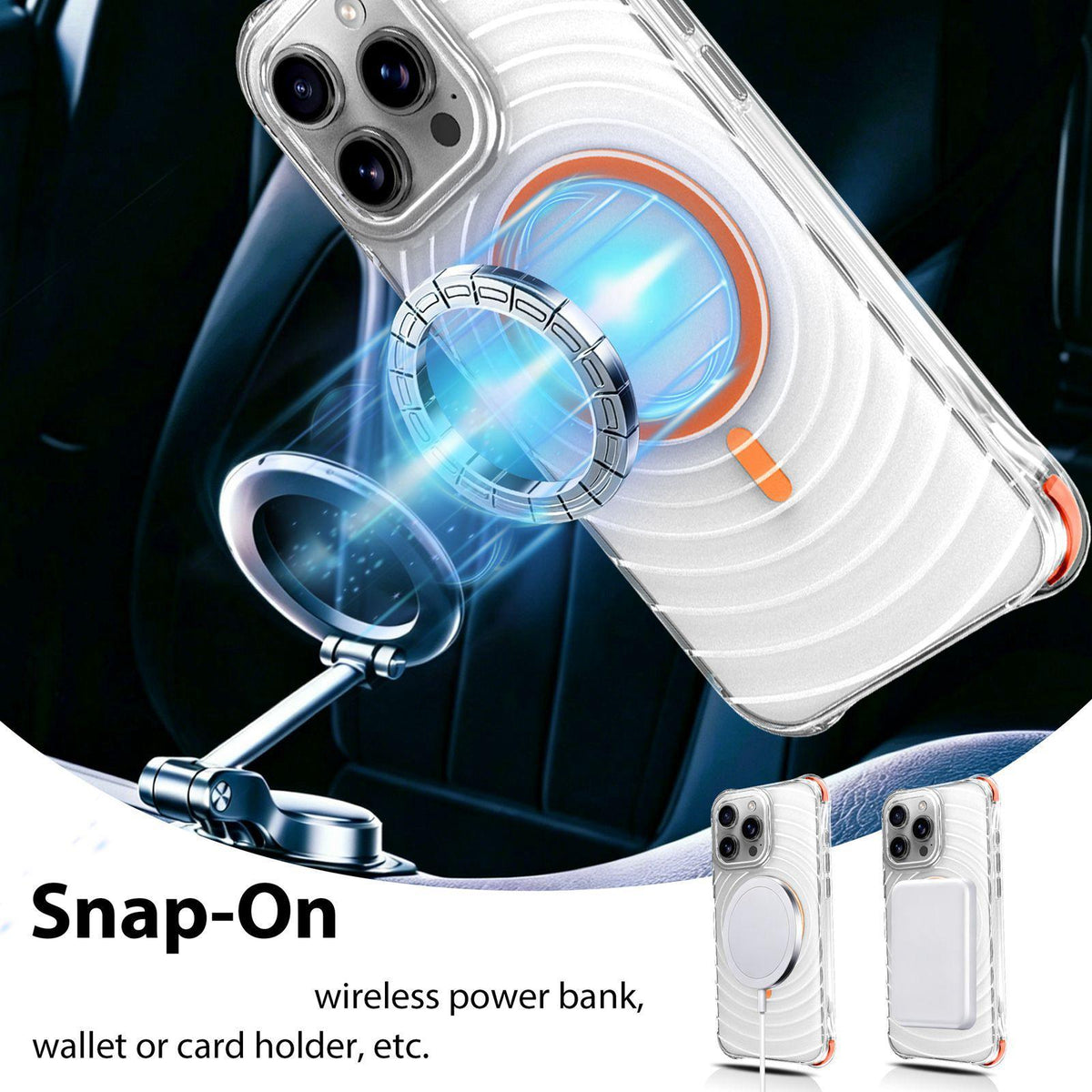 For iPhone 14 Pro Wave Pattern Air Cushion Corners Shockproof Magnetic Phone Case - Orange - EDA009985113H