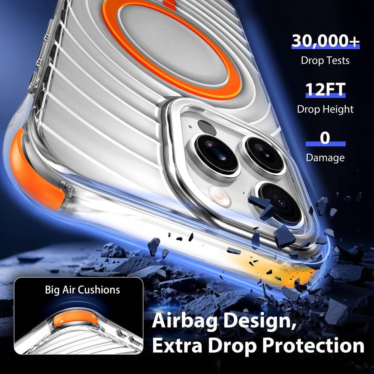 For iPhone 14 Pro Wave Pattern Air Cushion Corners Shockproof Magnetic Phone Case - Orange - EDA009985113H