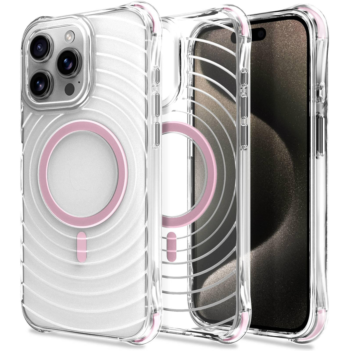 For iPhone 13 Pro Max Wave Pattern Air Cushion Corners Shockproof Magnetic Phone Case - Pink - EDA009985115A