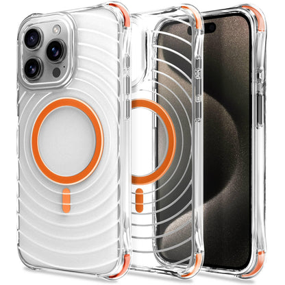 For iPhone 13 Pro Max Wave Pattern Air Cushion Corners Shockproof Magnetic Phone Case - Orange - EDA009985115H