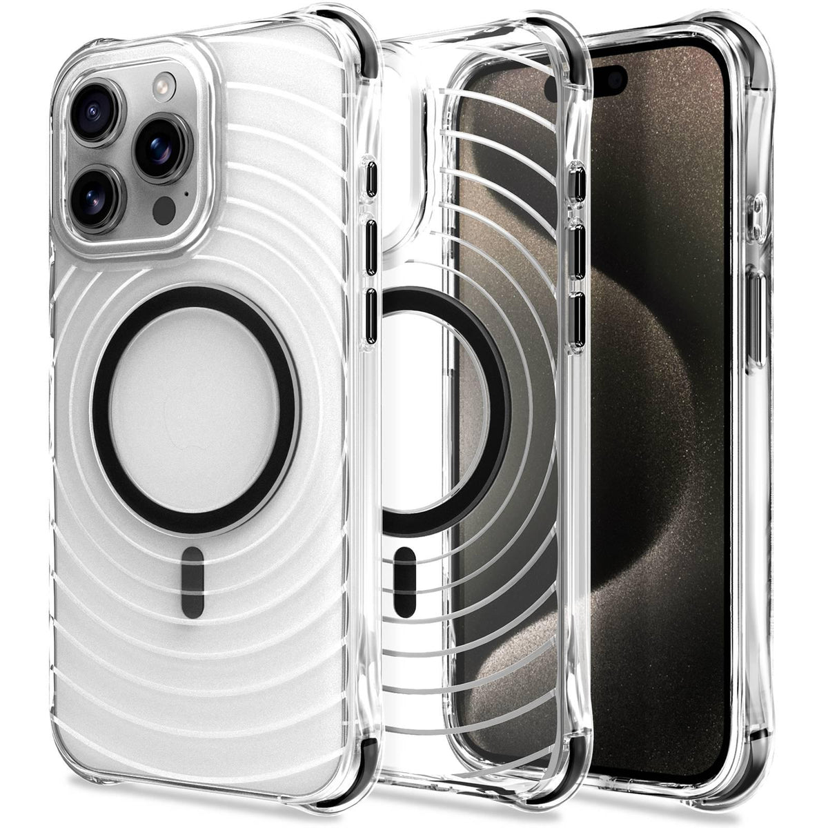 For iPhone 13 Pro Wave Pattern Air Cushion Corners Shockproof Magnetic Phone Case - Black - EDA009985116D