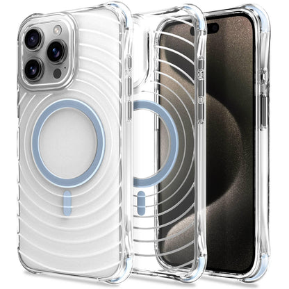 For iPhone 12 Pro Max Wave Pattern Air Cushion Corners Shockproof Magnetic Phone Case - Blue - EDA009985117F