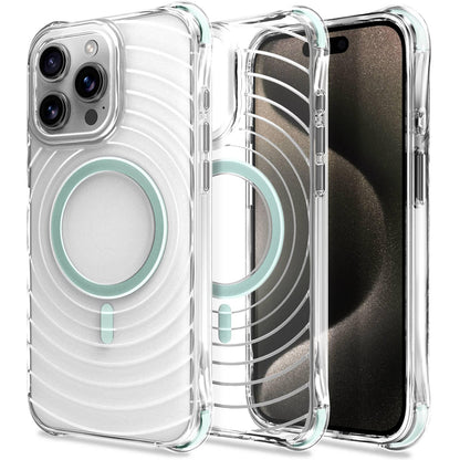 For iPhone 12 Pro / 12 Wave Pattern Air Cushion Corners Shockproof Magnetic Phone Case - Mint Green - EDA009985118C