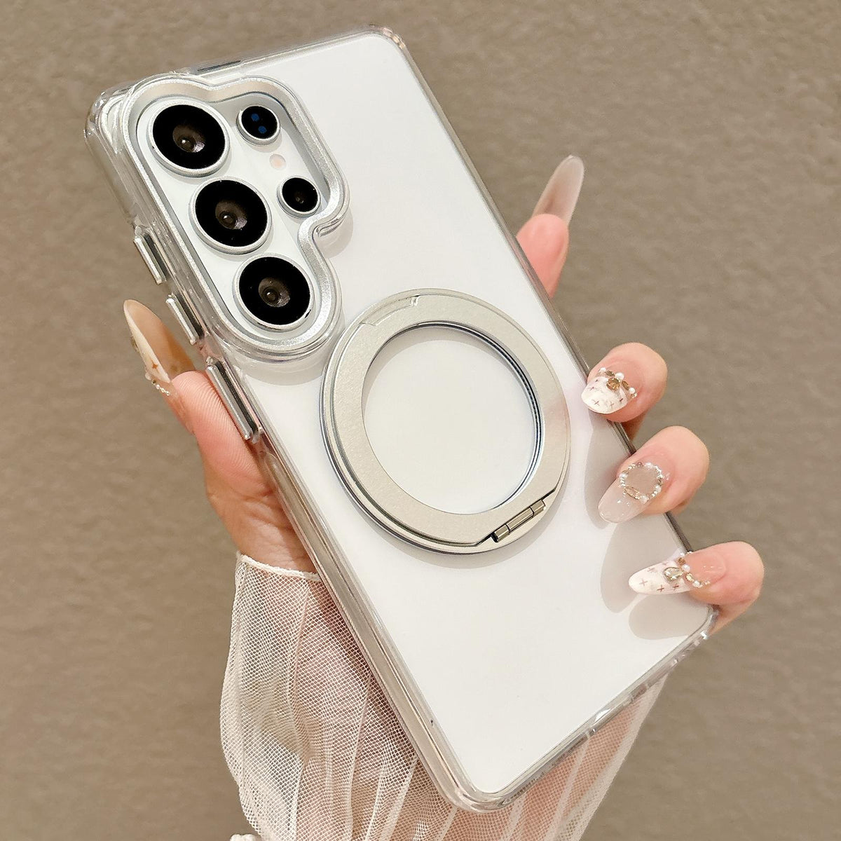 For Galaxy S25 Ultra 5G Airbag Shockproof Magnetic Rotating Holder Phone Case - Silver - EDA009985207A