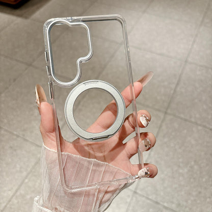 For Galaxy S25 Ultra 5G Airbag Shockproof Magnetic Rotating Holder Phone Case - Silver - EDA009985207A