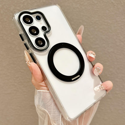 For Galaxy S25 Ultra 5G Airbag Shockproof Magnetic Rotating Holder Phone Case - Black - EDA009985207B