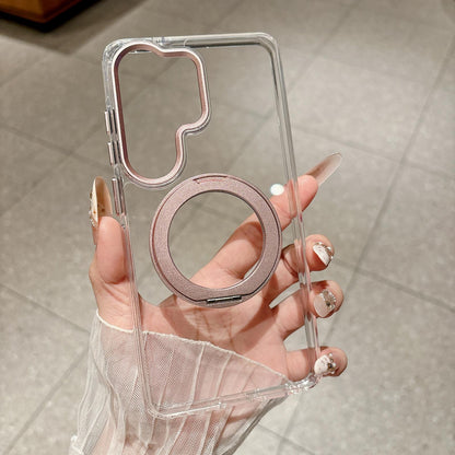 For Galaxy S25 Ultra 5G Airbag Shockproof Magnetic Rotating Holder Phone Case - Pink - EDA009985207C