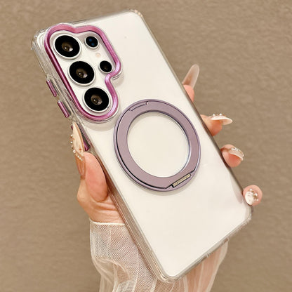 For Galaxy S25 Ultra 5G Airbag Shockproof Magnetic Rotating Holder Phone Case - Purple - EDA009985207D
