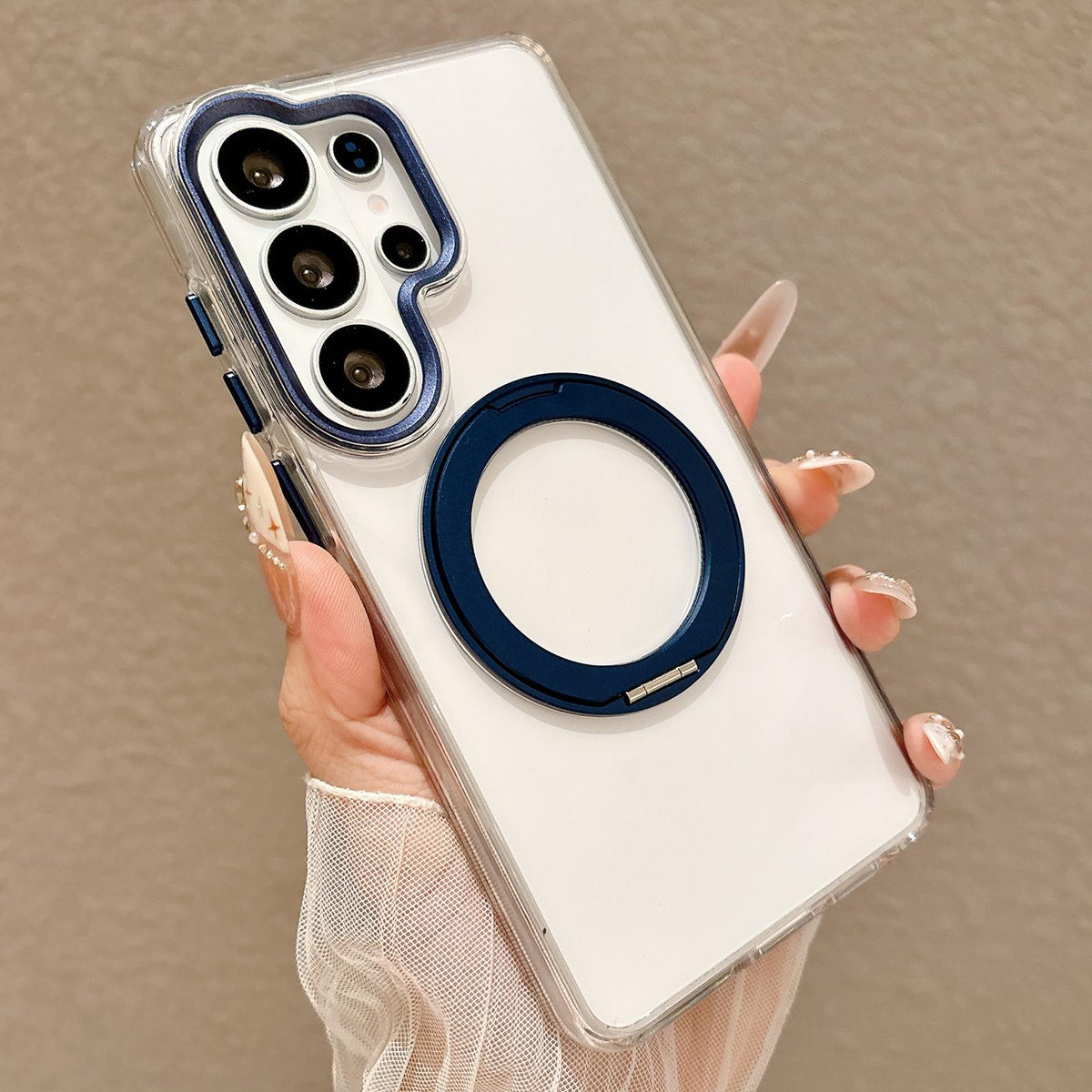 For Galaxy S25 Ultra 5G Airbag Shockproof Magnetic Rotating Holder Phone Case - Blue - EDA009985207E