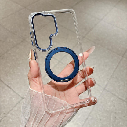 For Galaxy S25 Ultra 5G Airbag Shockproof Magnetic Rotating Holder Phone Case - Blue - EDA009985207E