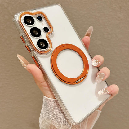 For Galaxy S25 Ultra 5G Airbag Shockproof Magnetic Rotating Holder Phone Case - Orange - EDA009985207F