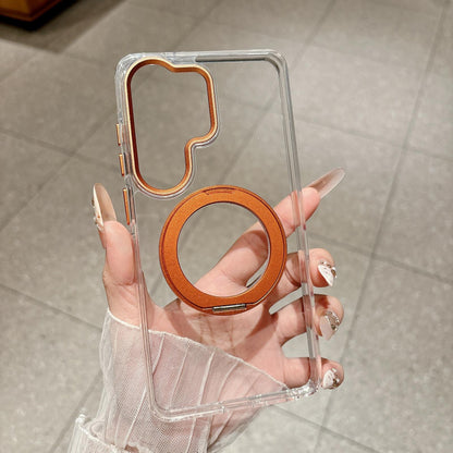 For Galaxy S25 Ultra 5G Airbag Shockproof Magnetic Rotating Holder Phone Case - Orange - EDA009985207F