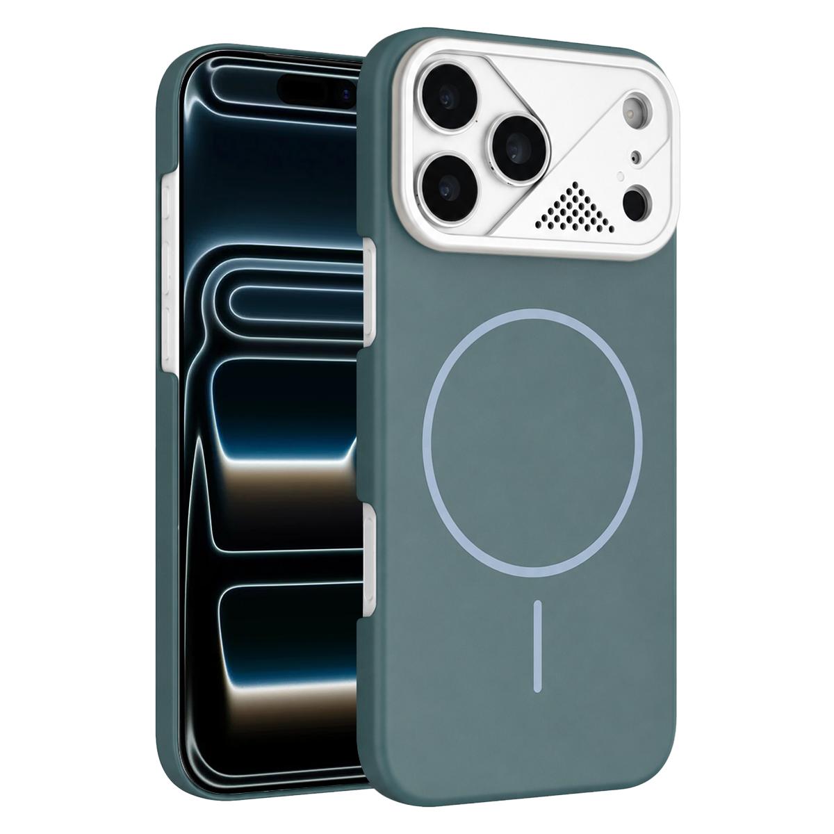For iPhone 17 Pro Ultra-thin Gold Armor PC Magnetic Phone Case - Surge Blue - EDA009985701A