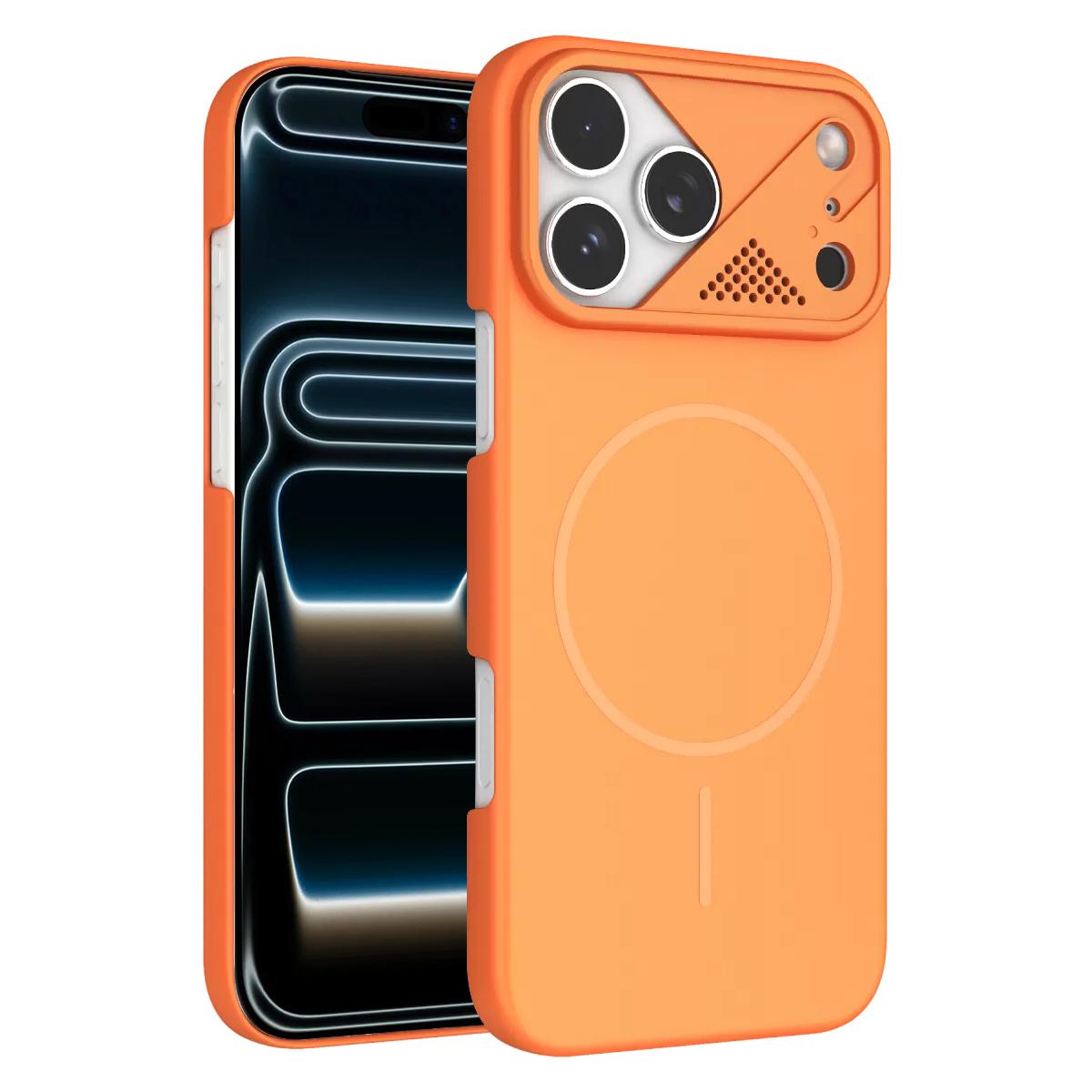 For iPhone 17 Pro Ultra-thin Gold Armor PC Magnetic Phone Case - Orange - EDA009985701B