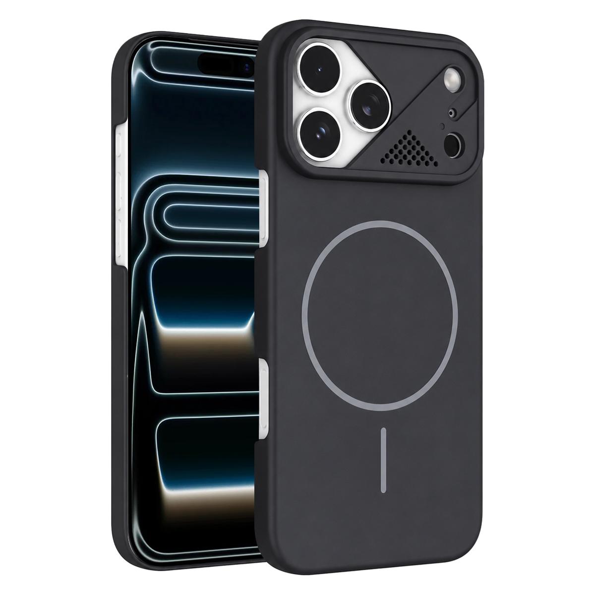 For iPhone 17 Pro Ultra-thin Gold Armor PC Magnetic Phone Case - Black - EDA009985701D