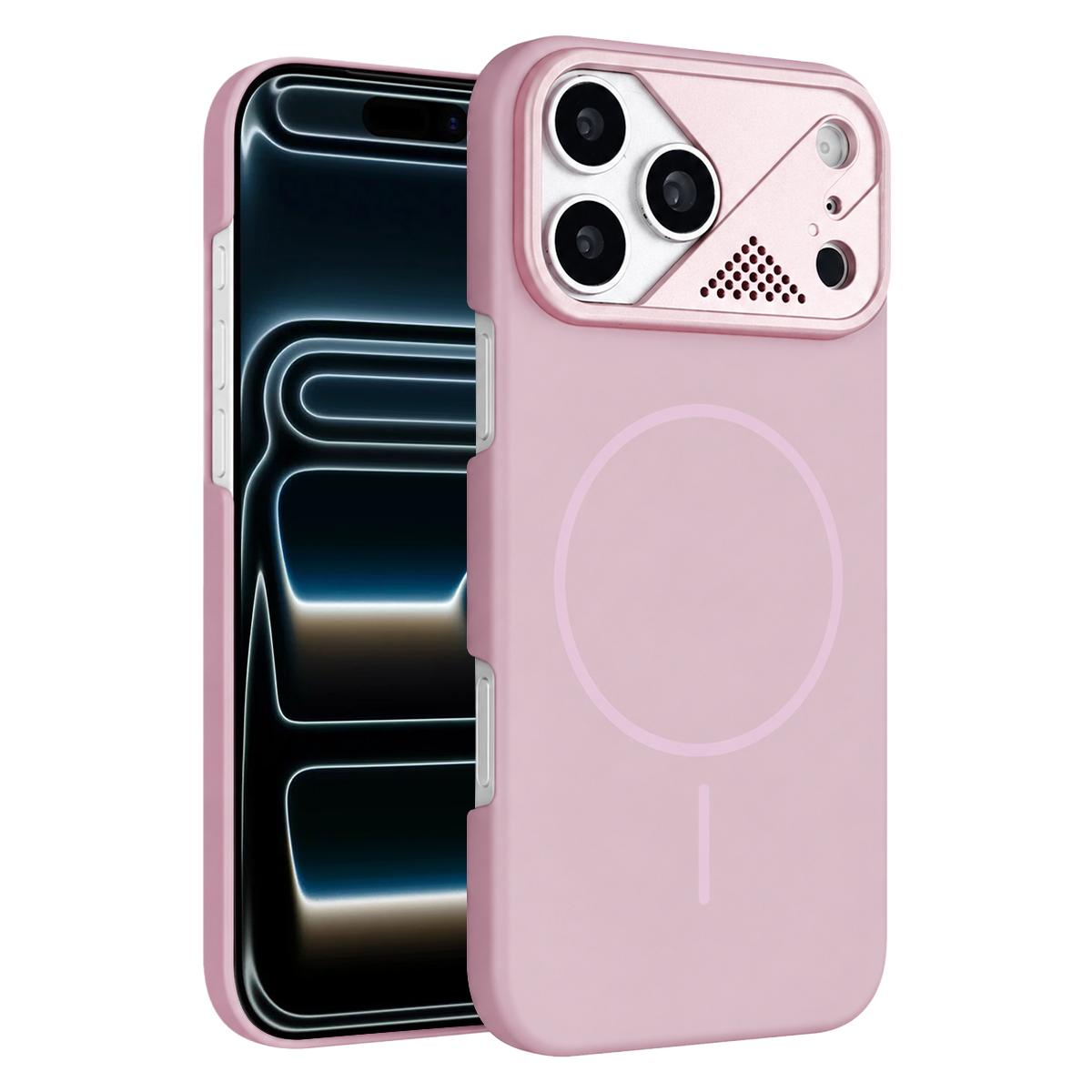 For iPhone 17 Pro Ultra-thin Gold Armor PC Magnetic Phone Case - Sakura Pink - EDA009985701H