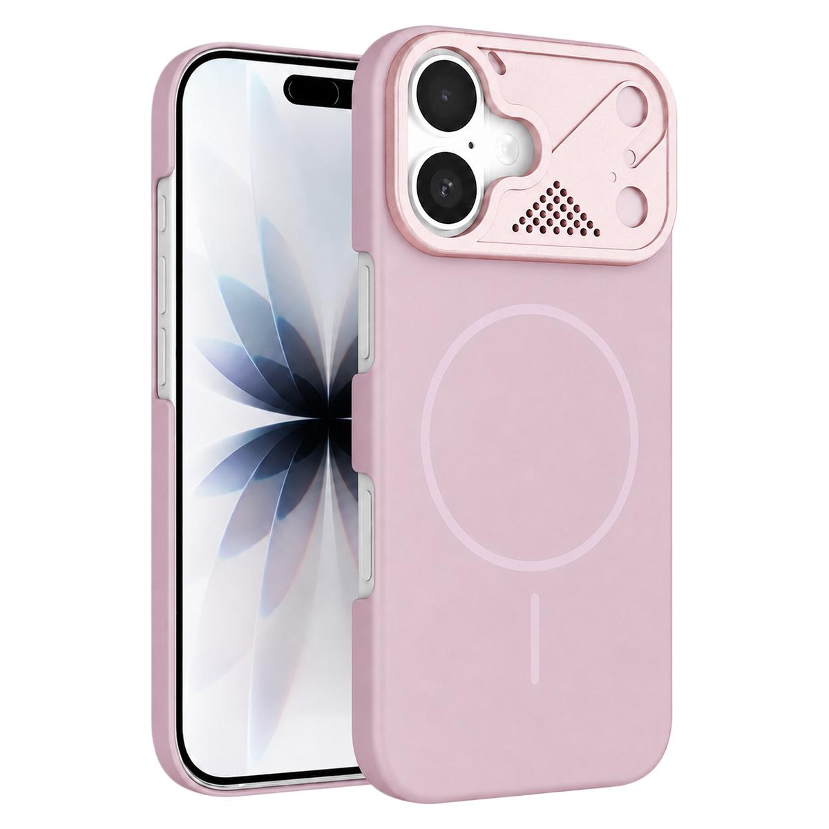 For iPhone 17 Ultra-thin Gold Armor PC Magnetic Phone Case - Sakura Pink - EDA009985702H