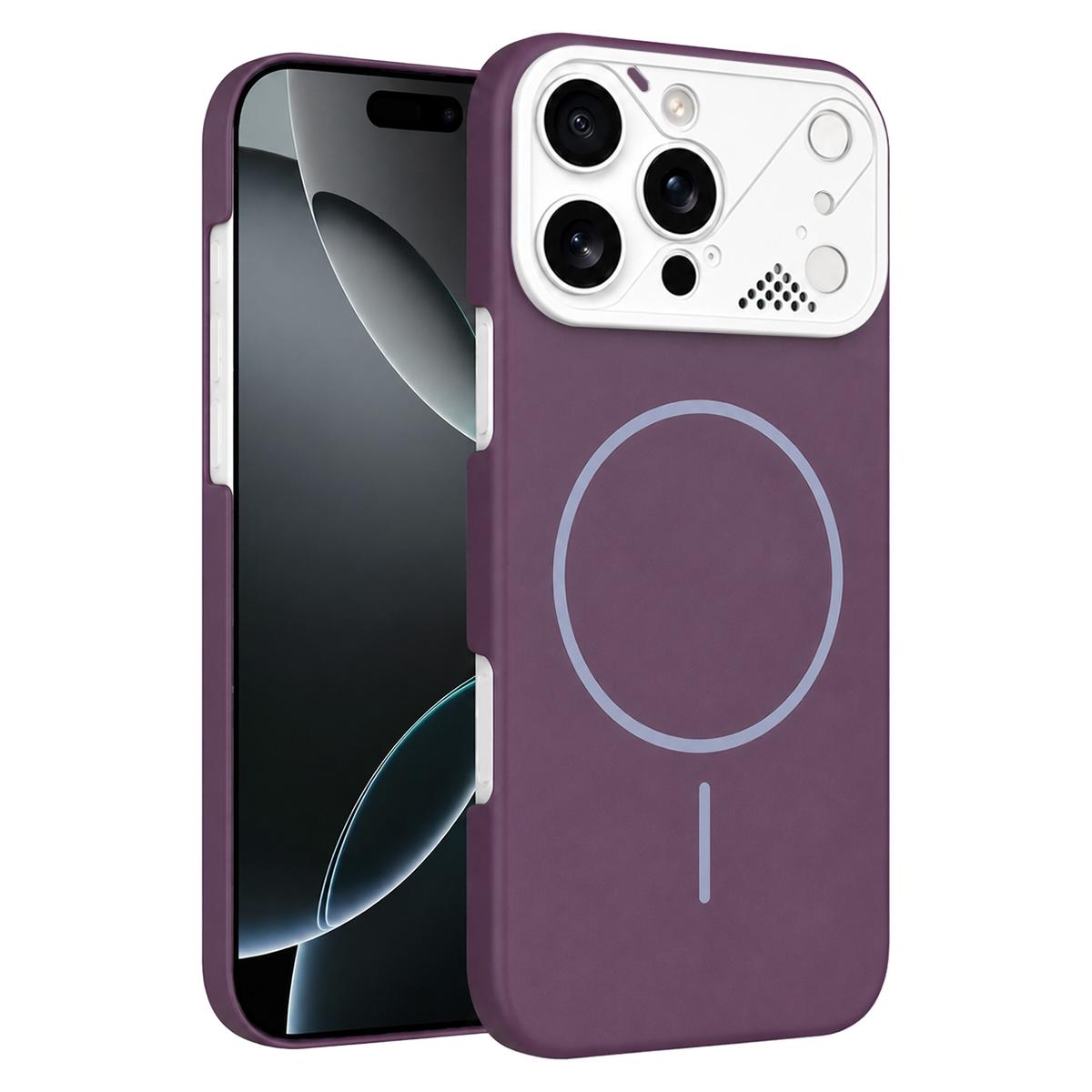 For iPhone 16 Pro Max Ultra-thin Gold Armor PC Magnetic Phone Case - Purple - EDA009985703I