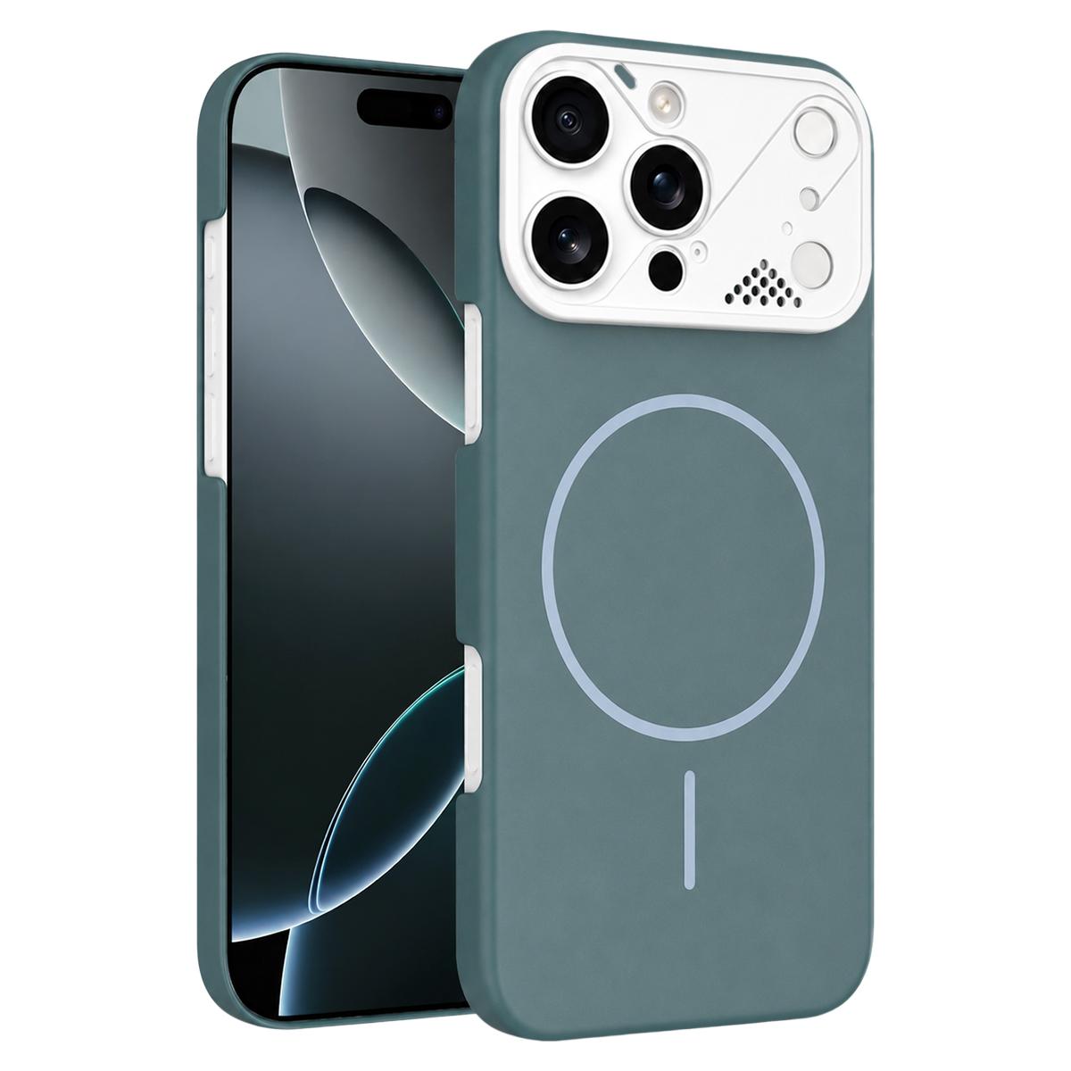 For iPhone 16 Pro Ultra-thin Gold Armor PC Magnetic Phone Case - Surge Blue - EDA009985704A