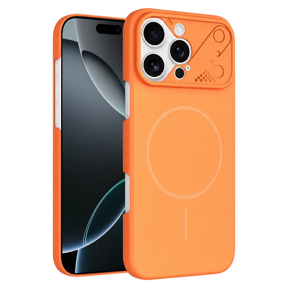 For iPhone 16 Pro Ultra-thin Gold Armor PC Magnetic Phone Case - Orange - EDA009985704B