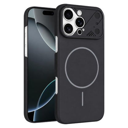 For iPhone 16 Pro Ultra-thin Gold Armor PC Magnetic Phone Case - Black - EDA009985704D