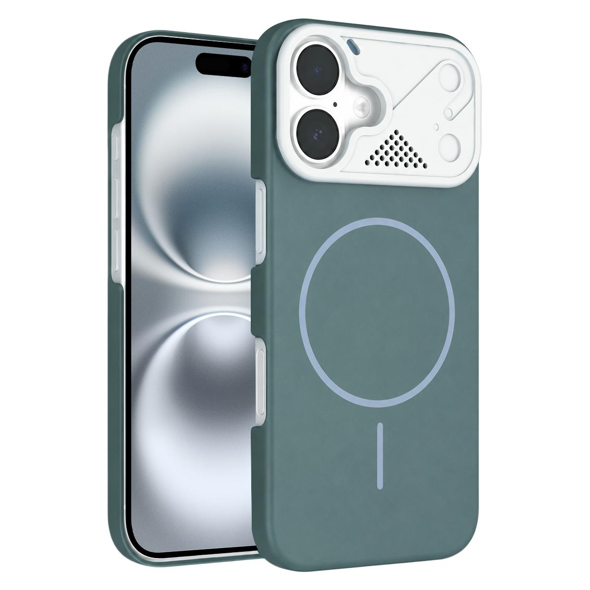 For iPhone 16 Ultra-thin Gold Armor PC Magnetic Phone Case - Surge Blue - EDA009985705A