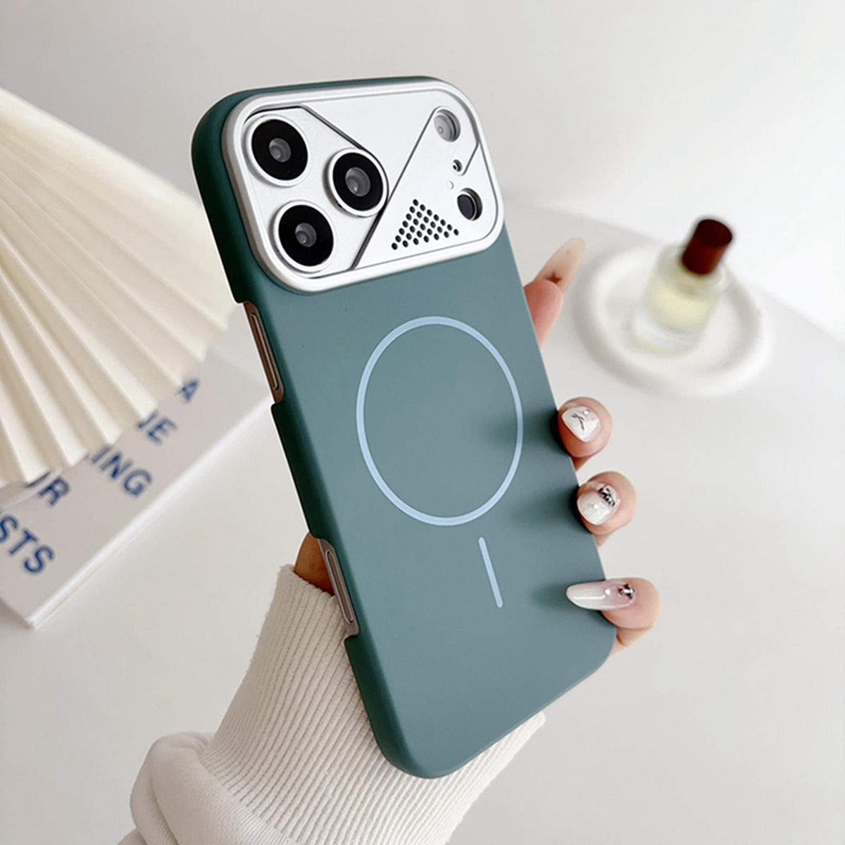 For iPhone 16 Ultra-thin Gold Armor PC Magnetic Phone Case - Surge Blue - EDA009985705A