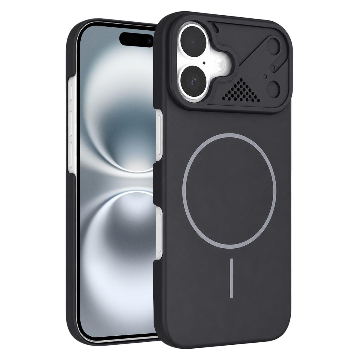 For iPhone 16 Ultra-thin Gold Armor PC Magnetic Phone Case - Black - EDA009985705D