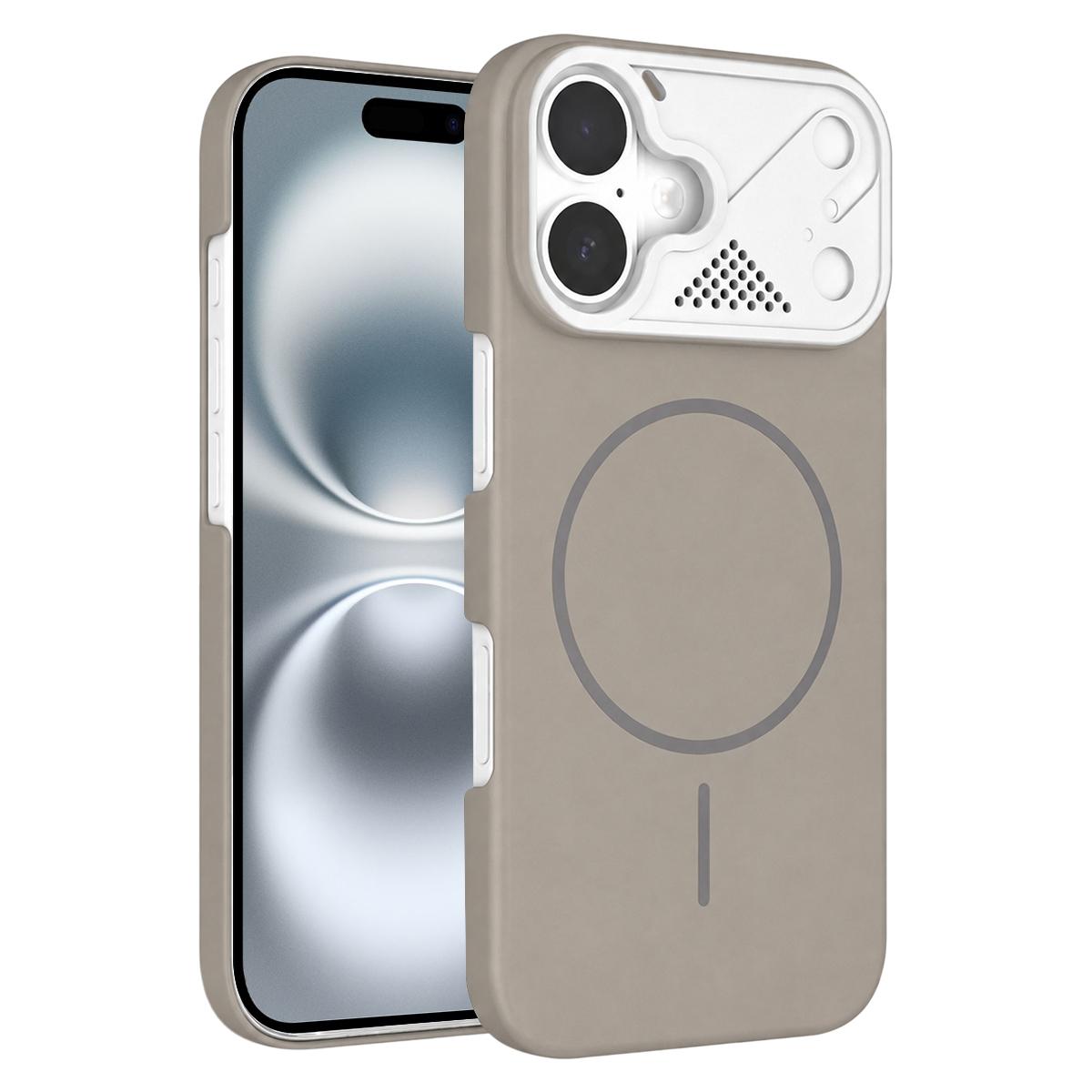 For iPhone 16 Ultra-thin Gold Armor PC Magnetic Phone Case - Titanium Gray - EDA009985705F