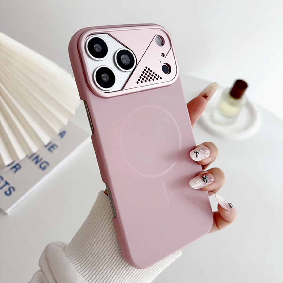 For iPhone 16 Ultra-thin Gold Armor PC Magnetic Phone Case - Sakura Pink - EDA009985705H